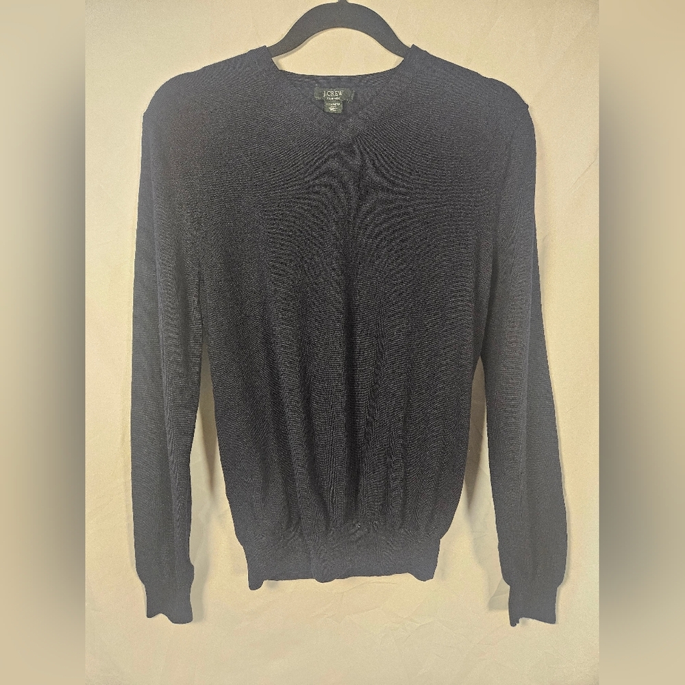 J.Crew Italian Merino Wool Navy V-Neck Sweater Size Small 100% Wool Classic